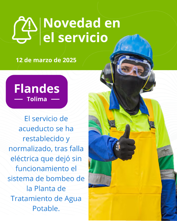 Se restablece la prestación del servicio de acueducto en Flandes